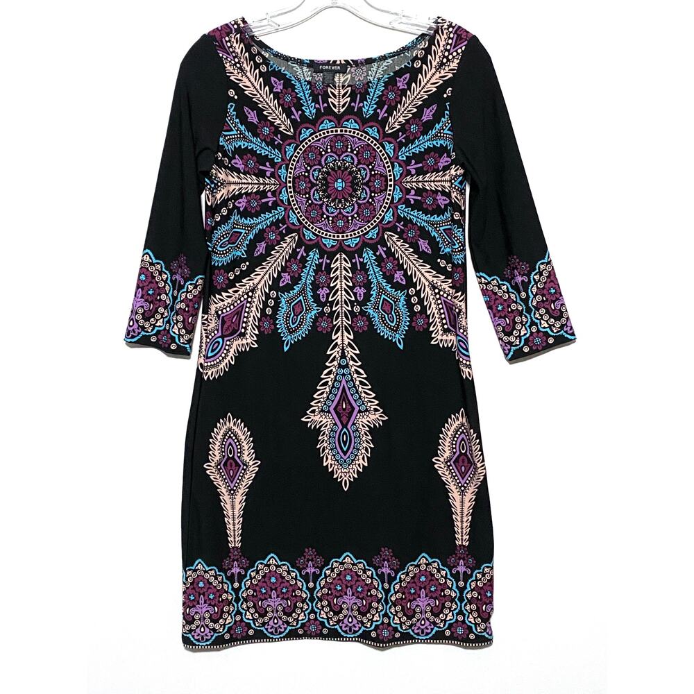 Forever Shift Dress Paisley Mandala Geometric Colorful Womens PS Petite Small
